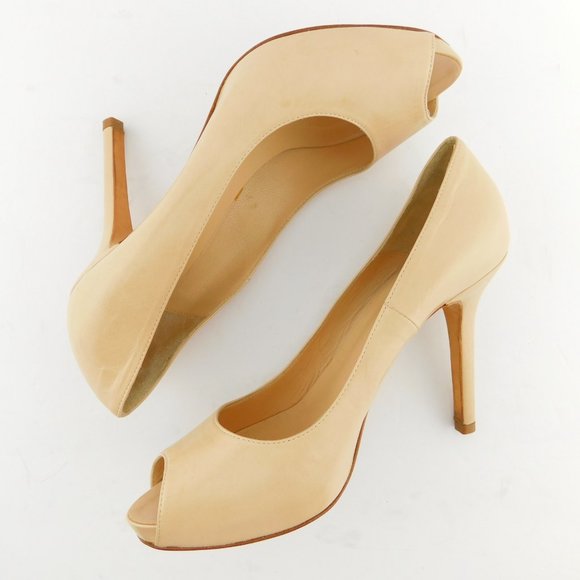 COLISEE DE SACHA Nude Beige Leather Peep Toe Heel Pumps 37 - Picture 5 of 9